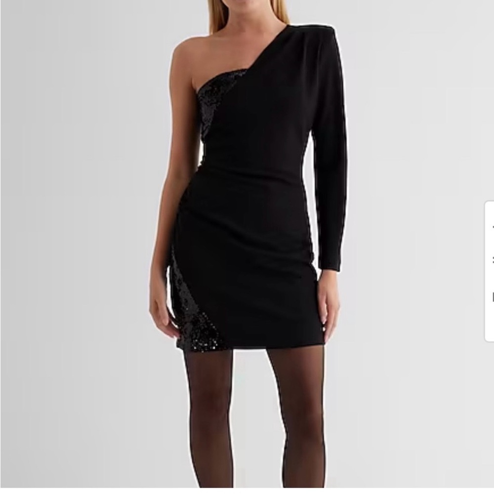 Express Black One-Shoulder Dress with Sequin Detail